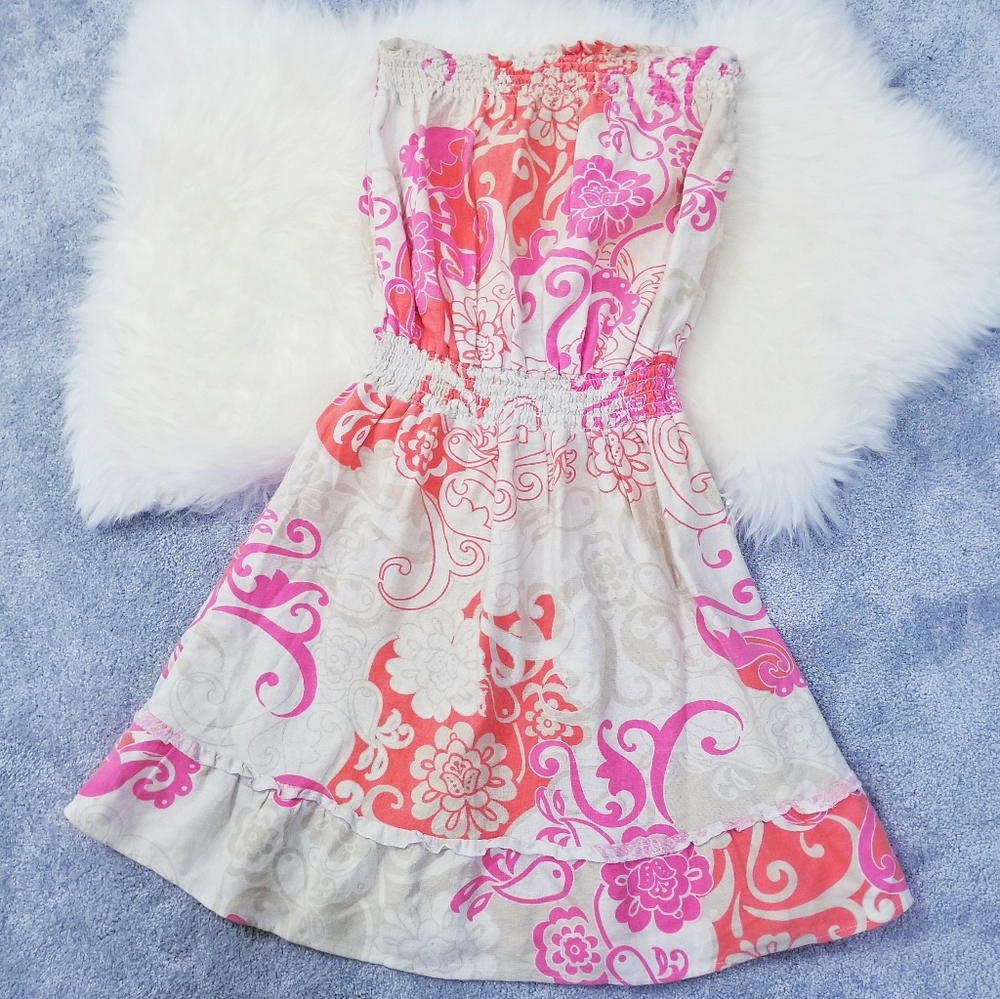 ROXY Linen Cinch Waist Strapless Sundress